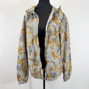 Denim & Flower Ricky Singh Lightweight Hooded Palm Leaf Spring Tan Jacket Size L